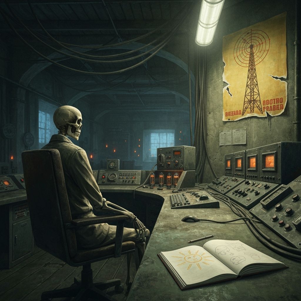 Skeleton Radio Operator in Decaying Soviet Bunker
