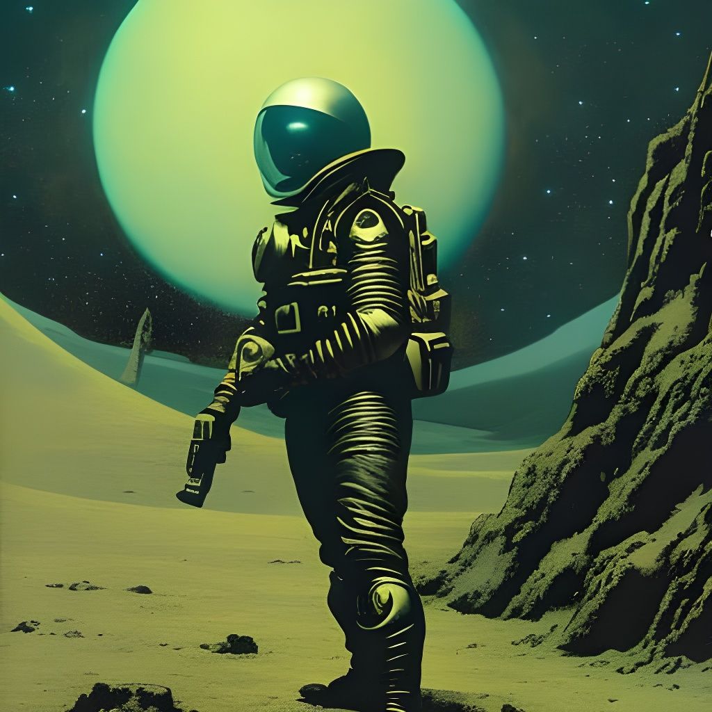 Astronaut on Alien World in Pulp Sci-Fi Style