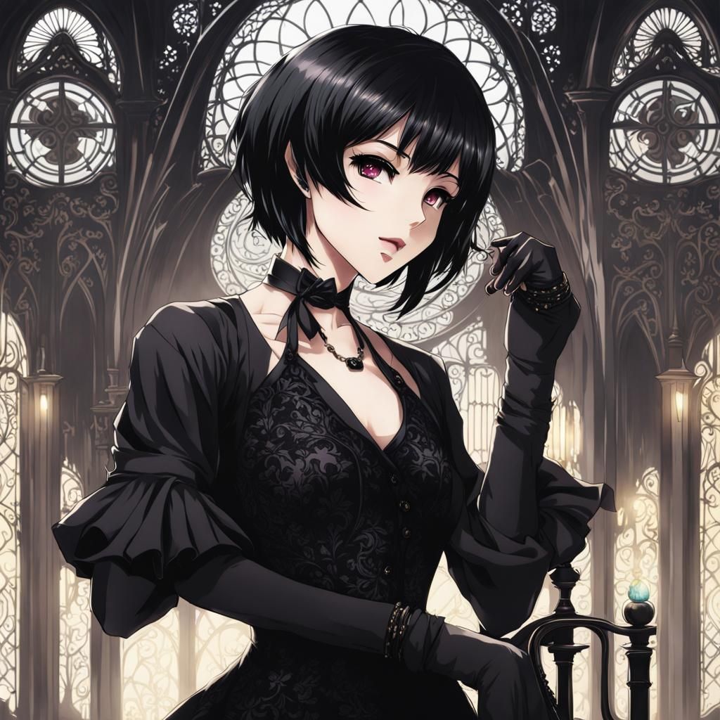 Gothic Woman with Tattoos in Anime Style