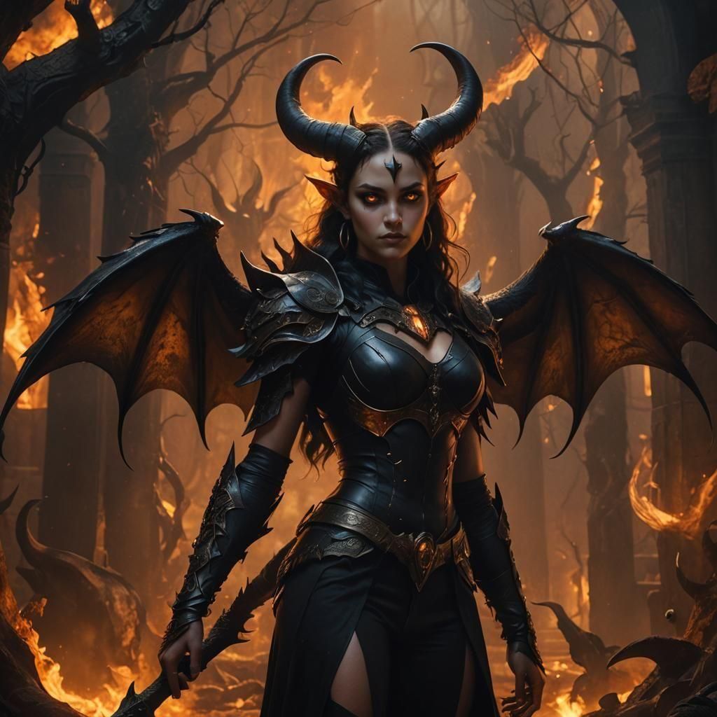 Enigmatic Woman with Horns and Wings Digital Art