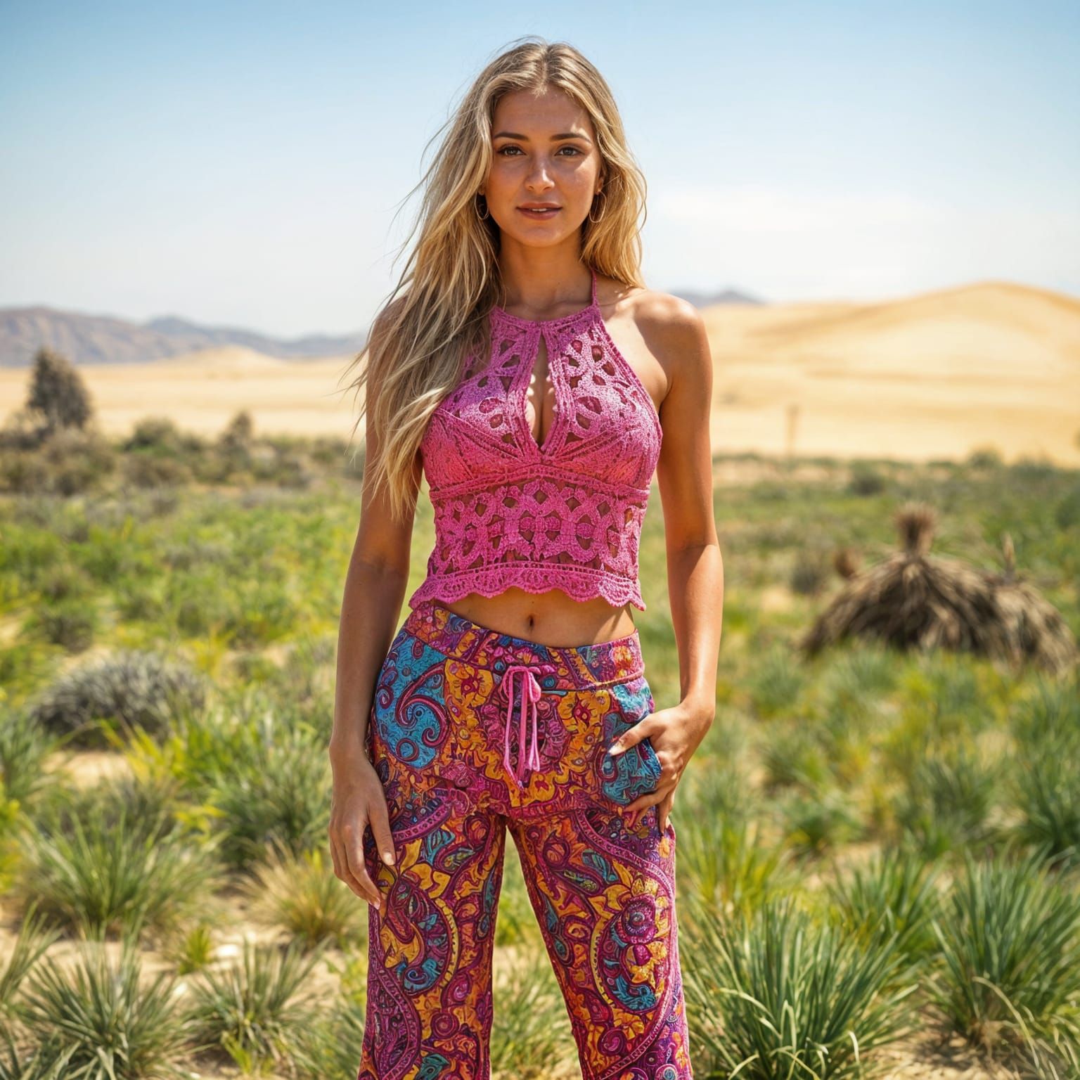 Free-Spirited Boho Goddess in Psytrance-Inspired Hippie Fash...