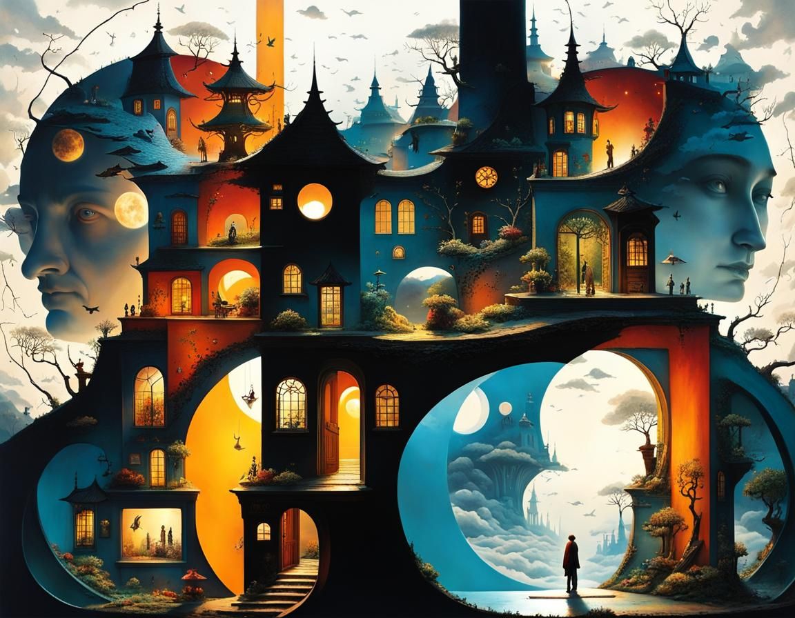 Surreal Stargate Scene with Fantasy and Desert