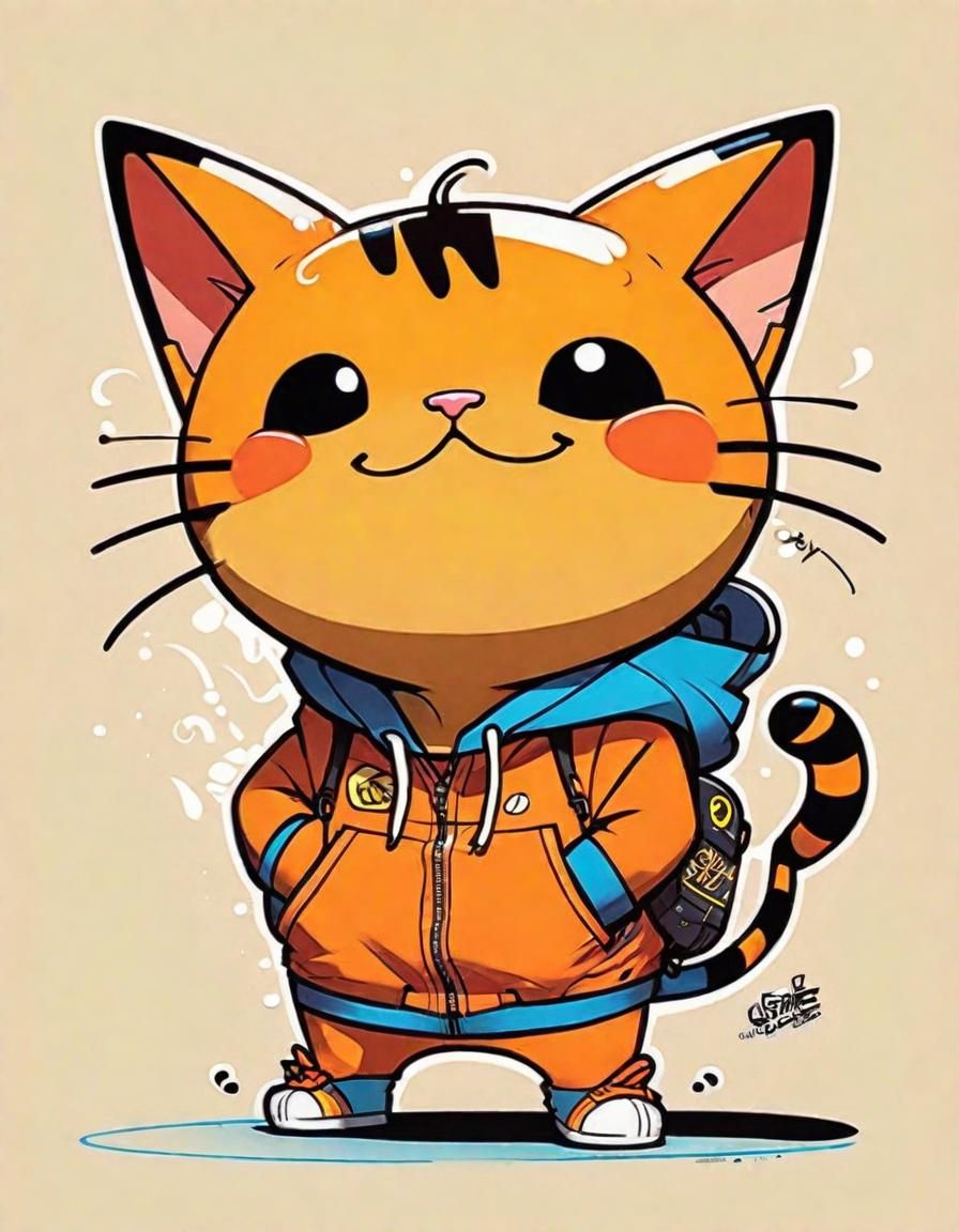 Anime Cat Character Illustration in Doodle Style