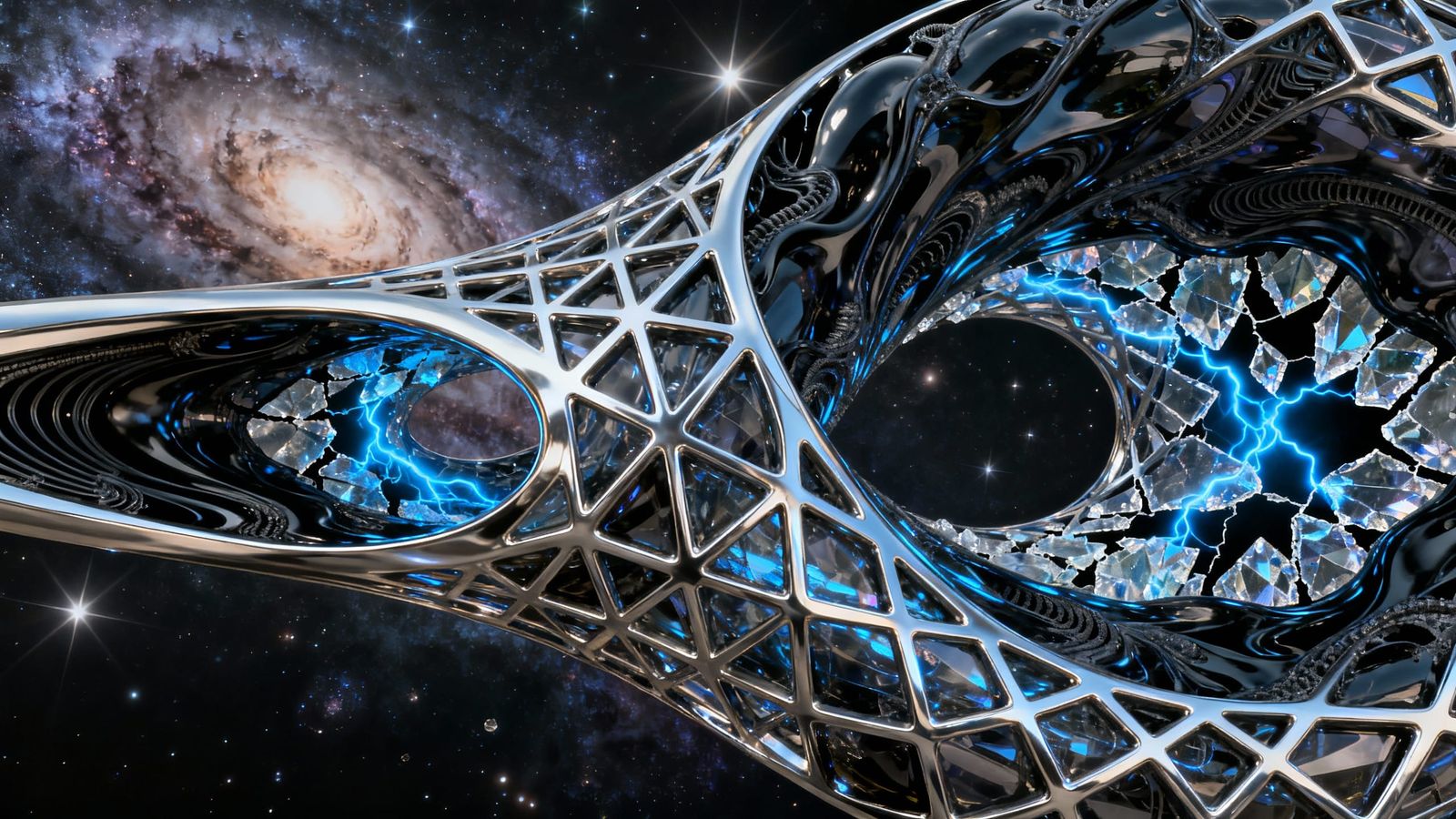 Avant-Garde Digital Sculpture in Chrome and Obsidian