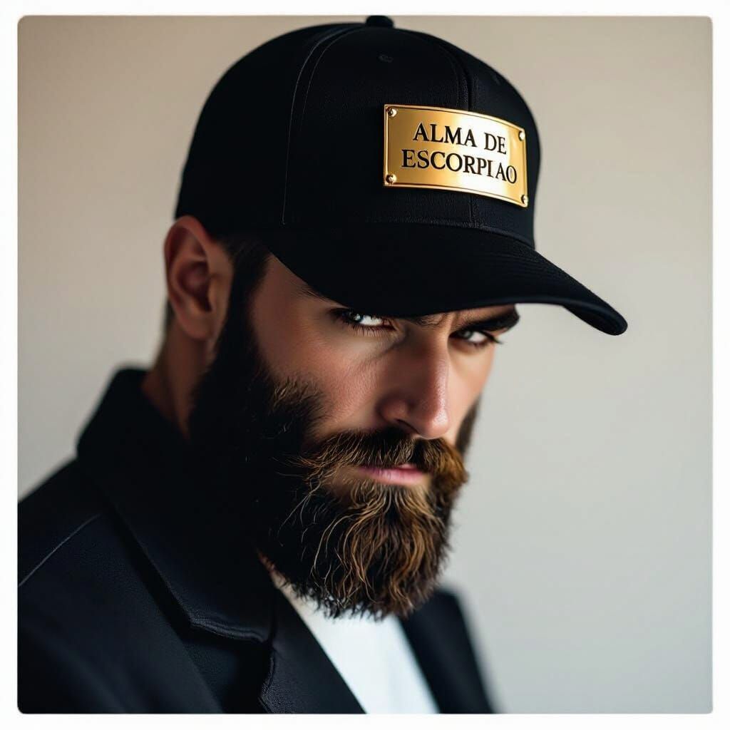 Man with 'ALMA DE ESCORPIAO' Cap, Cinematic Portrait