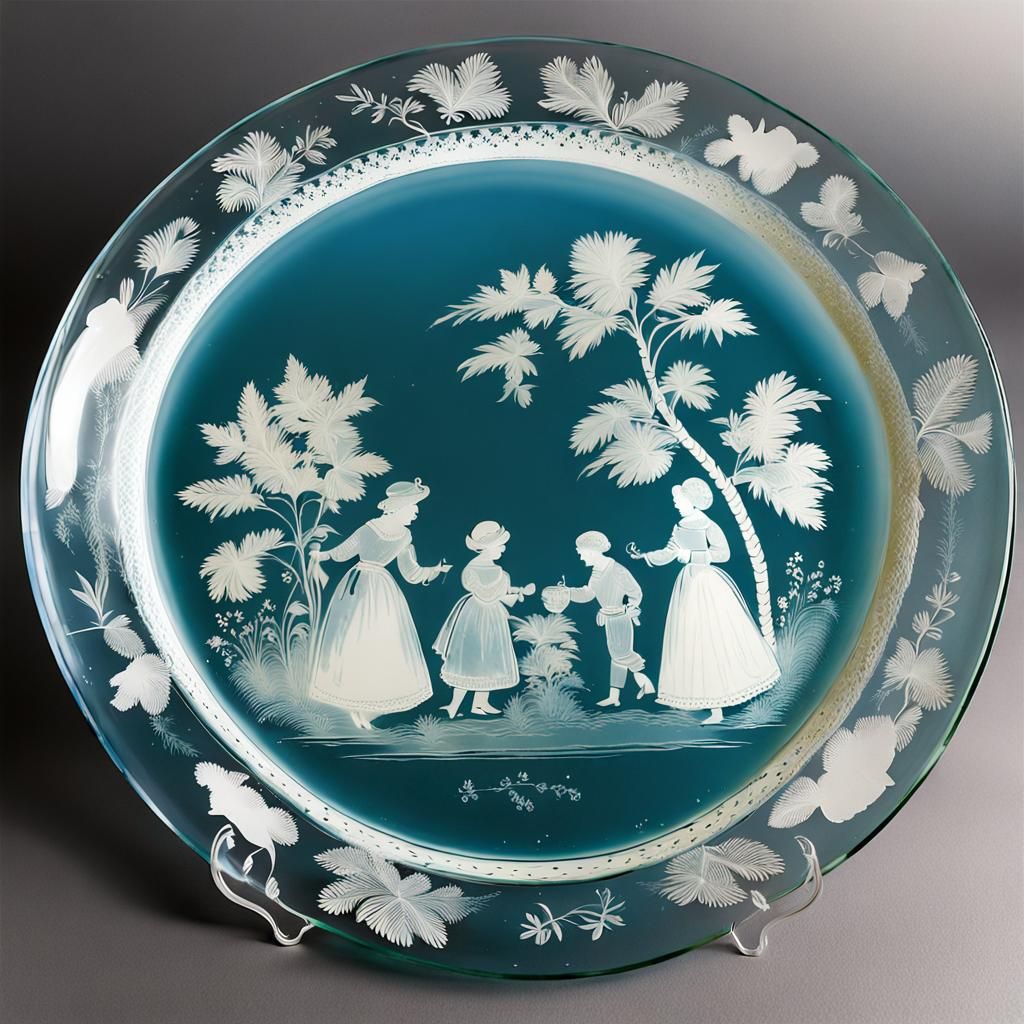 Detailed Mary Gregory Glass Plate Decoration