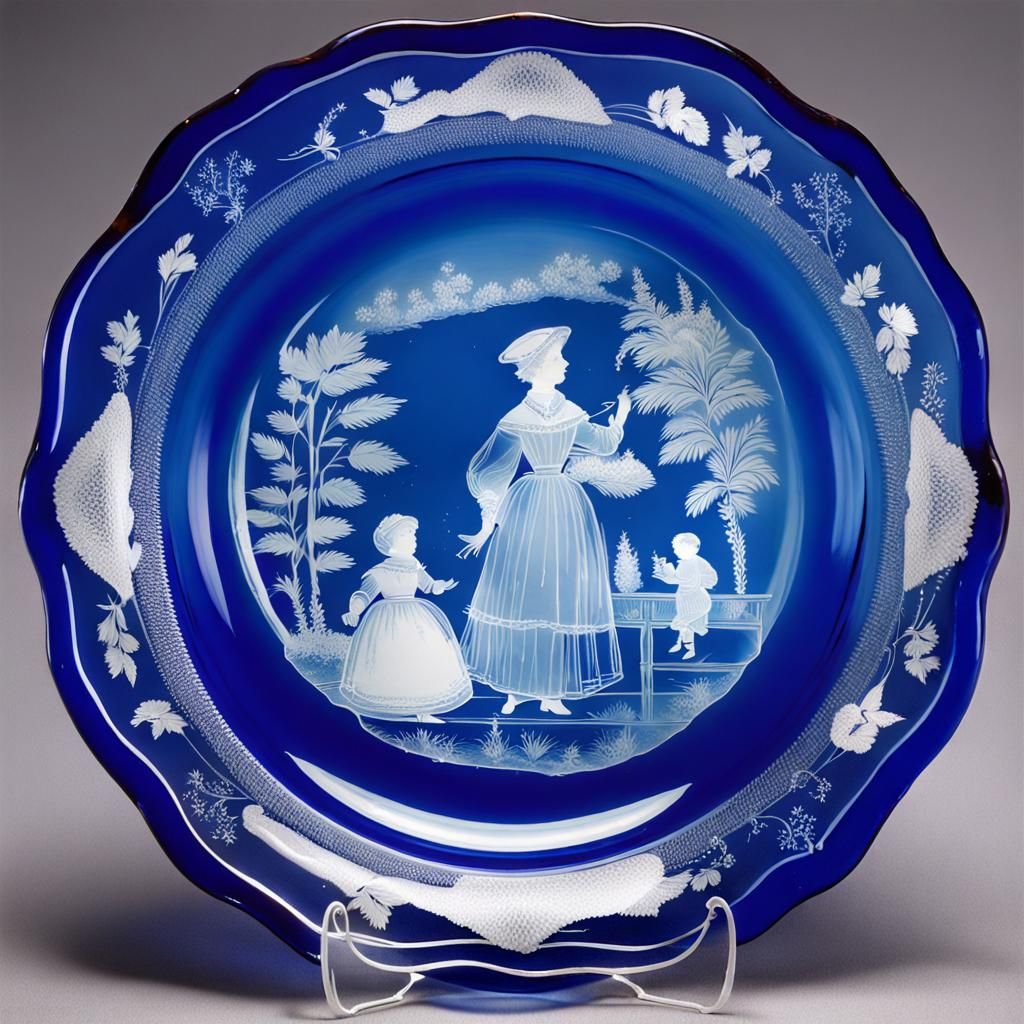 Mary Gregory Style Decorated Glass Plate