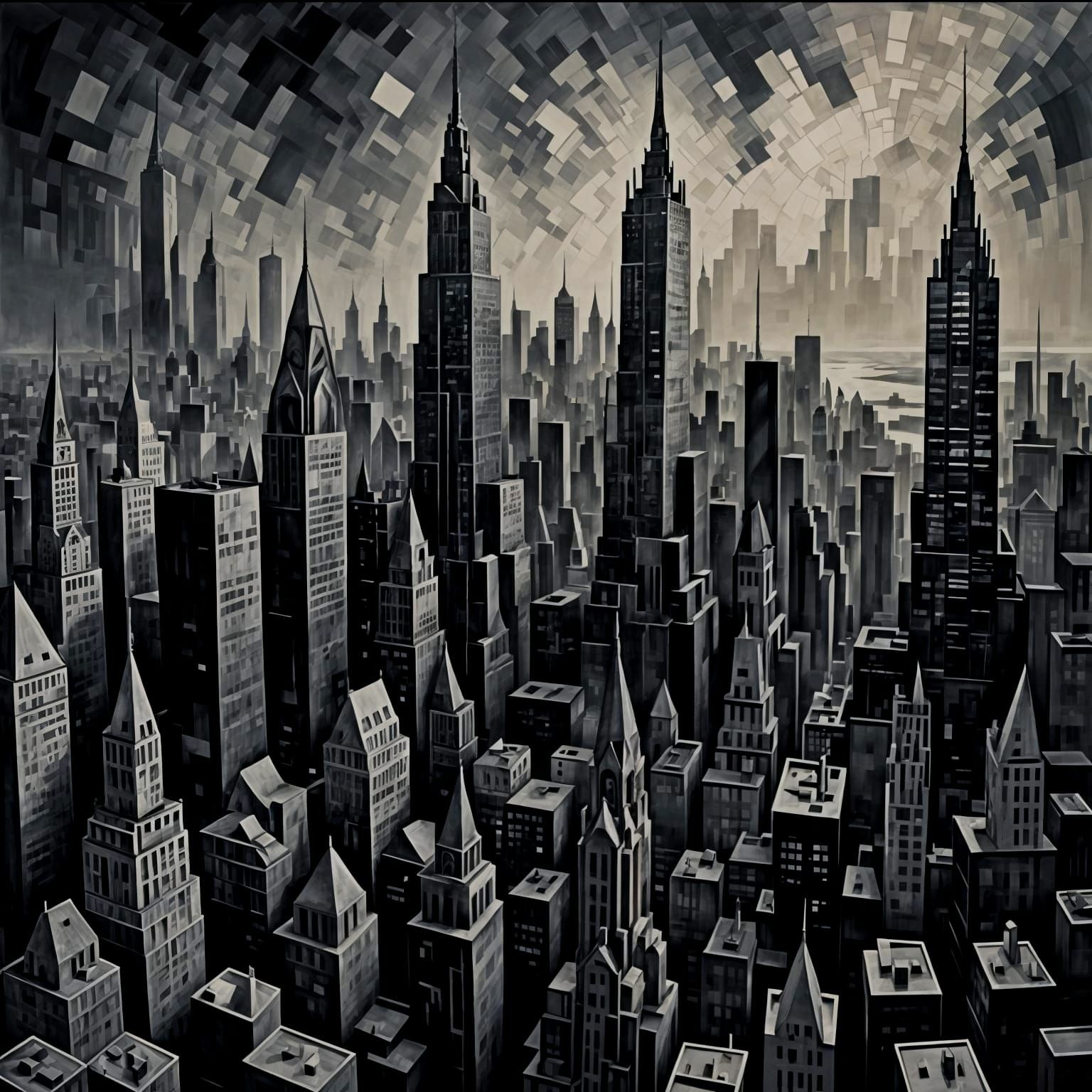 Abstract Cubist New York Skyline in Black and White