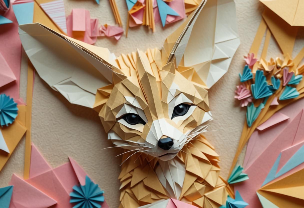 Origami Fennec Fox Paper Art in Soft Focus