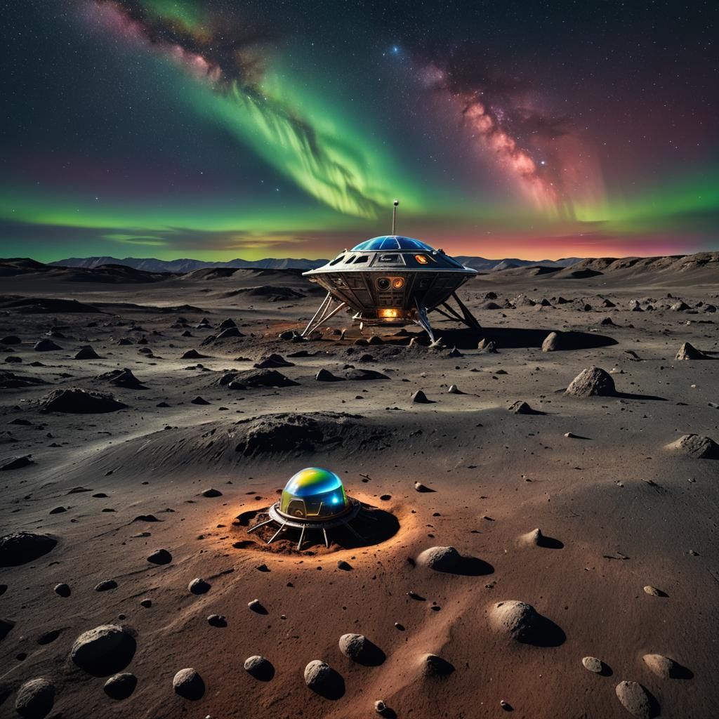 Miniature Alien Spaceship on the Moon: Hyper-Realistic Astro...