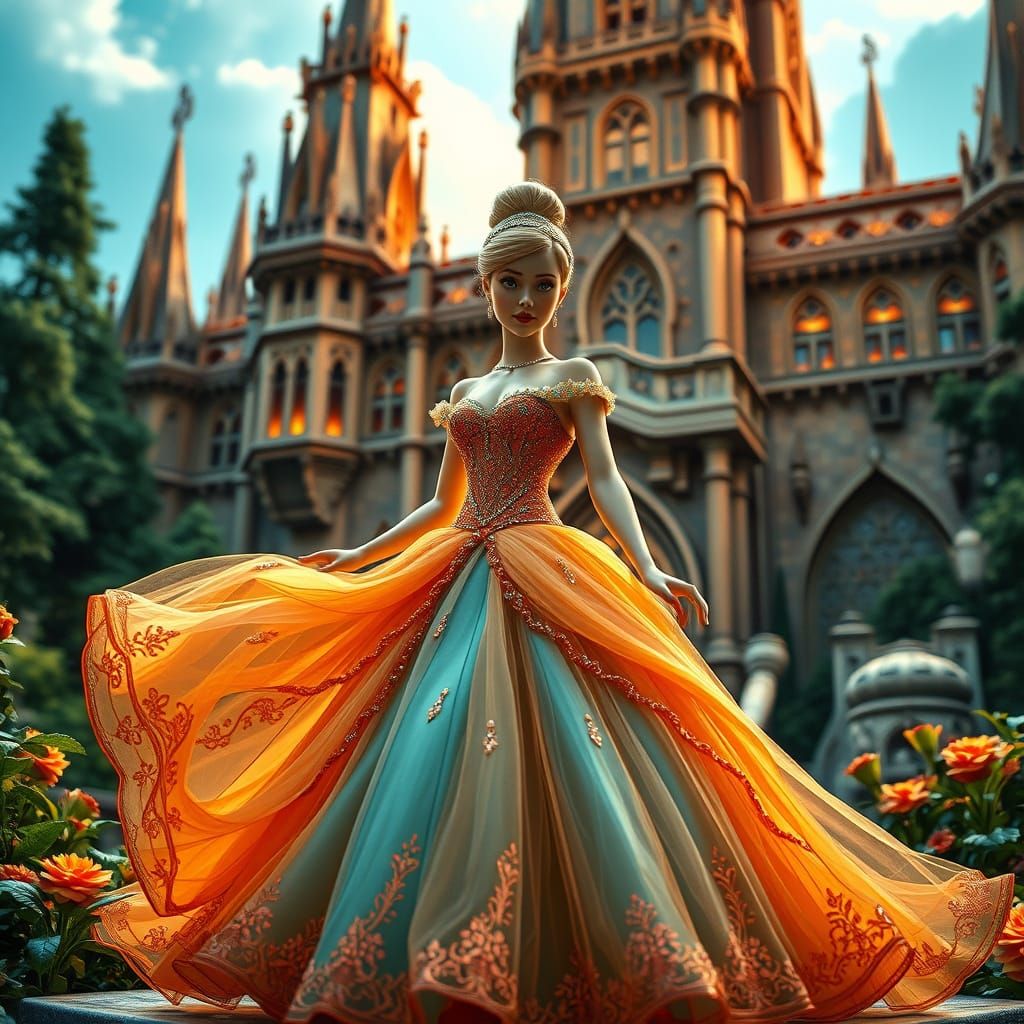 Intricately Detailed Miniature Cinderella in Art Nouveau Sty...