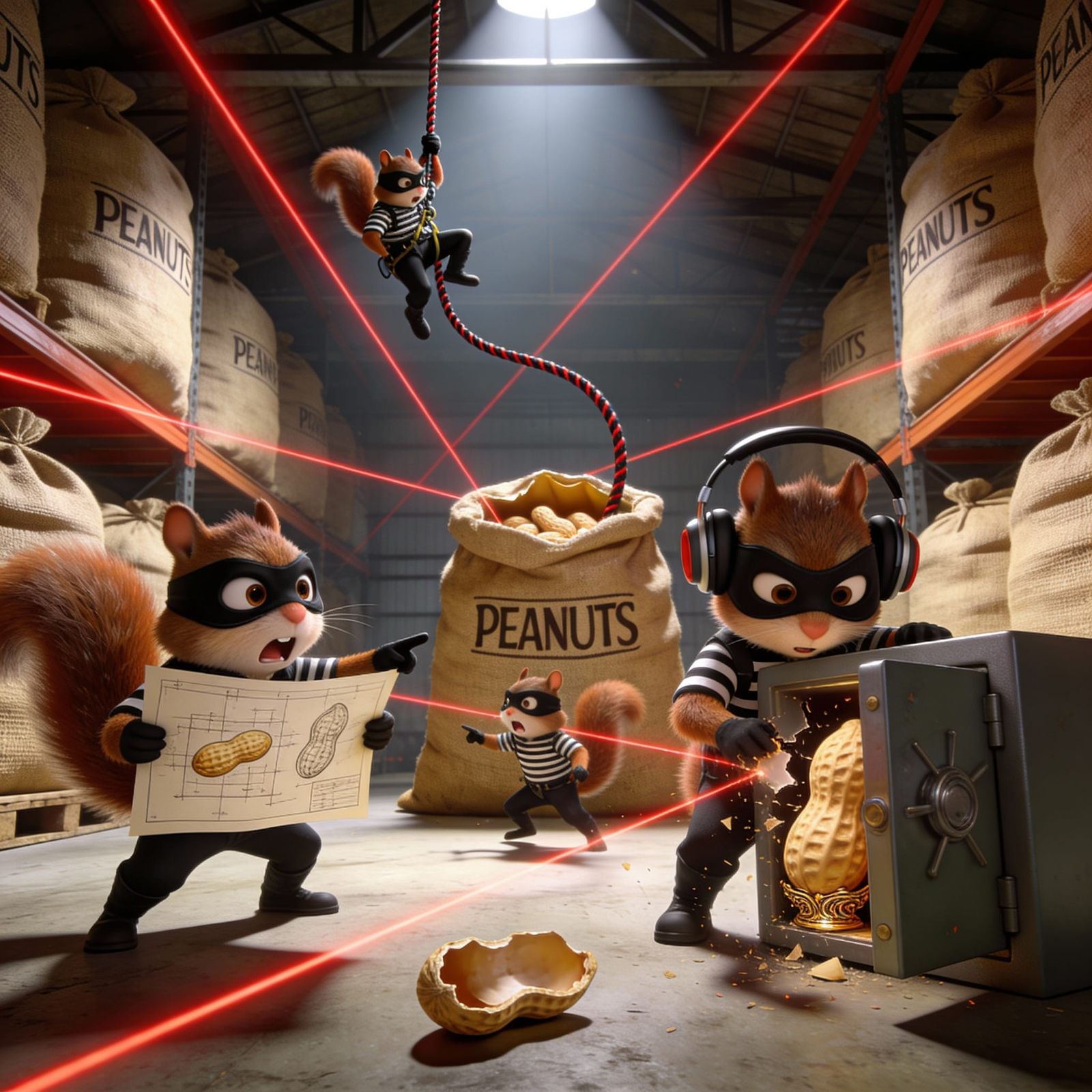 Squirrels Execute Hilarious Peanut Heist in Warehouse