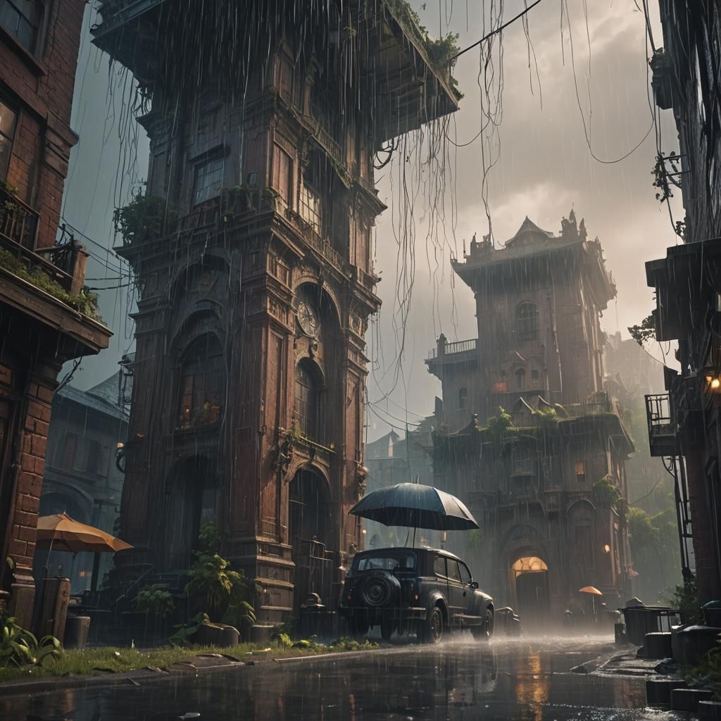 Fantastical Rain Scene in Deep Color