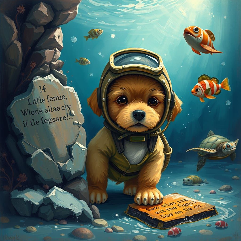 Puppy Nemo's Undersea Adventure in Neo-Impressionist Style