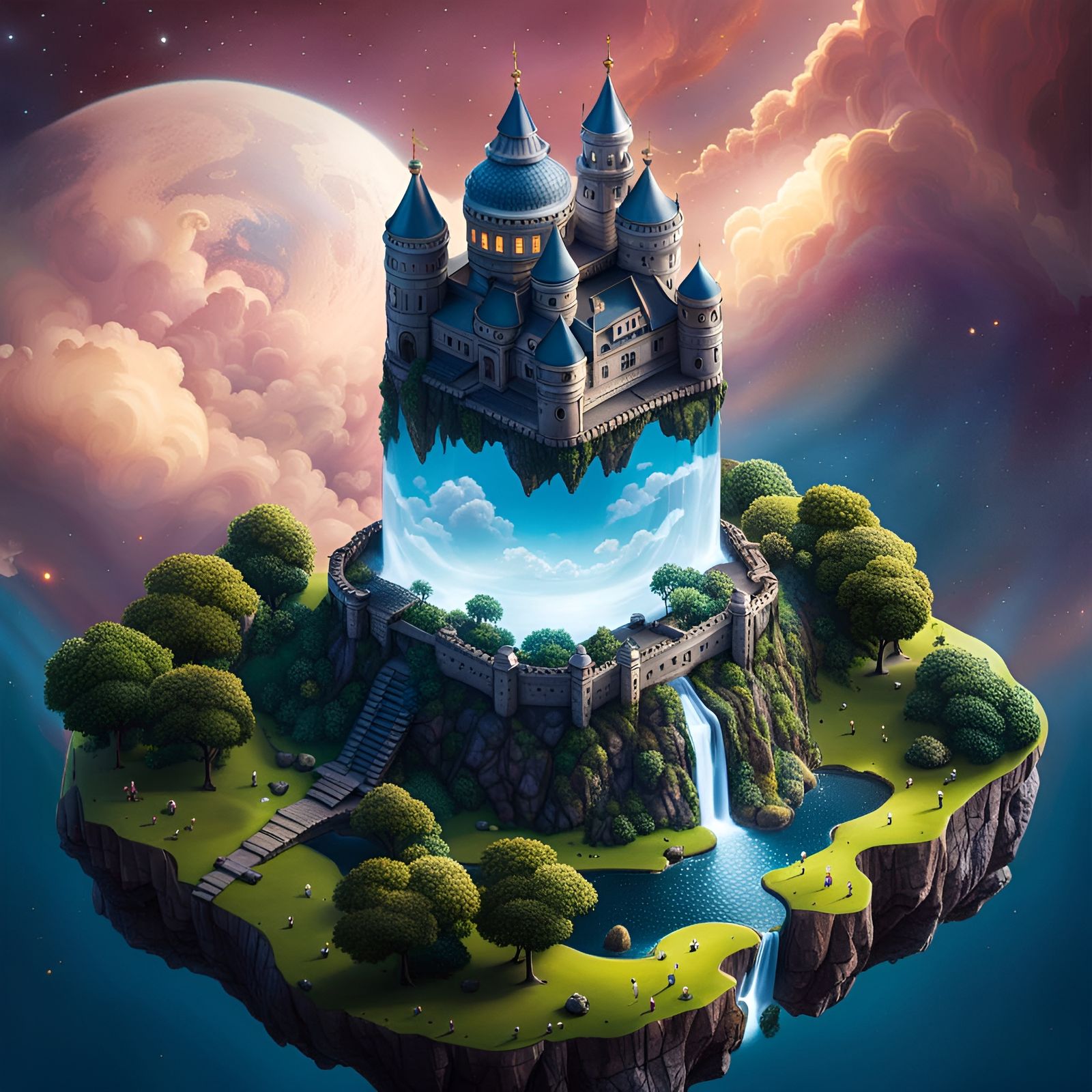 Surreal Sky Island Castle in Outer Space Photo