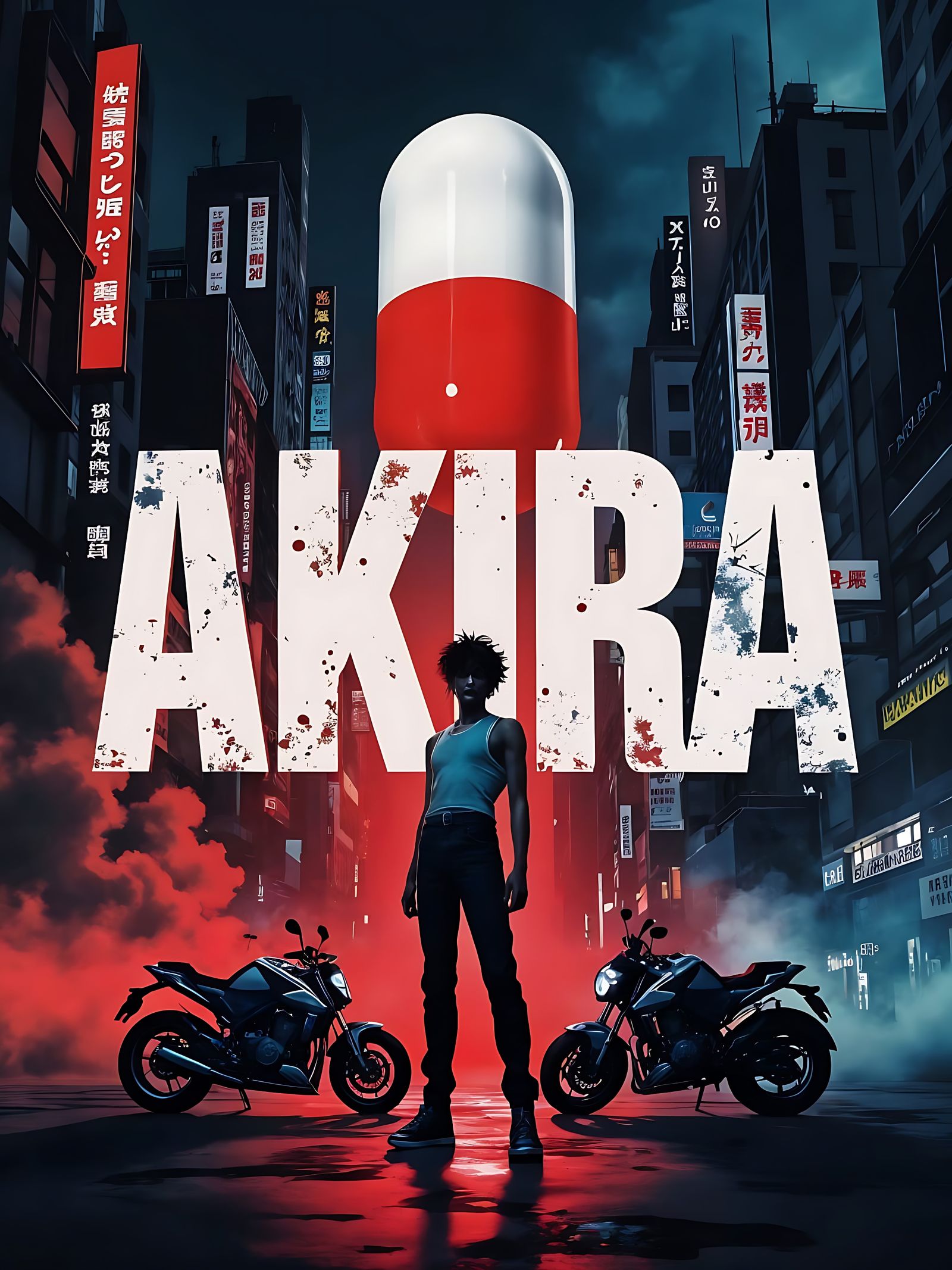 Retro-Futuristic Akira Poster: NeoTokyo's Dark Hero