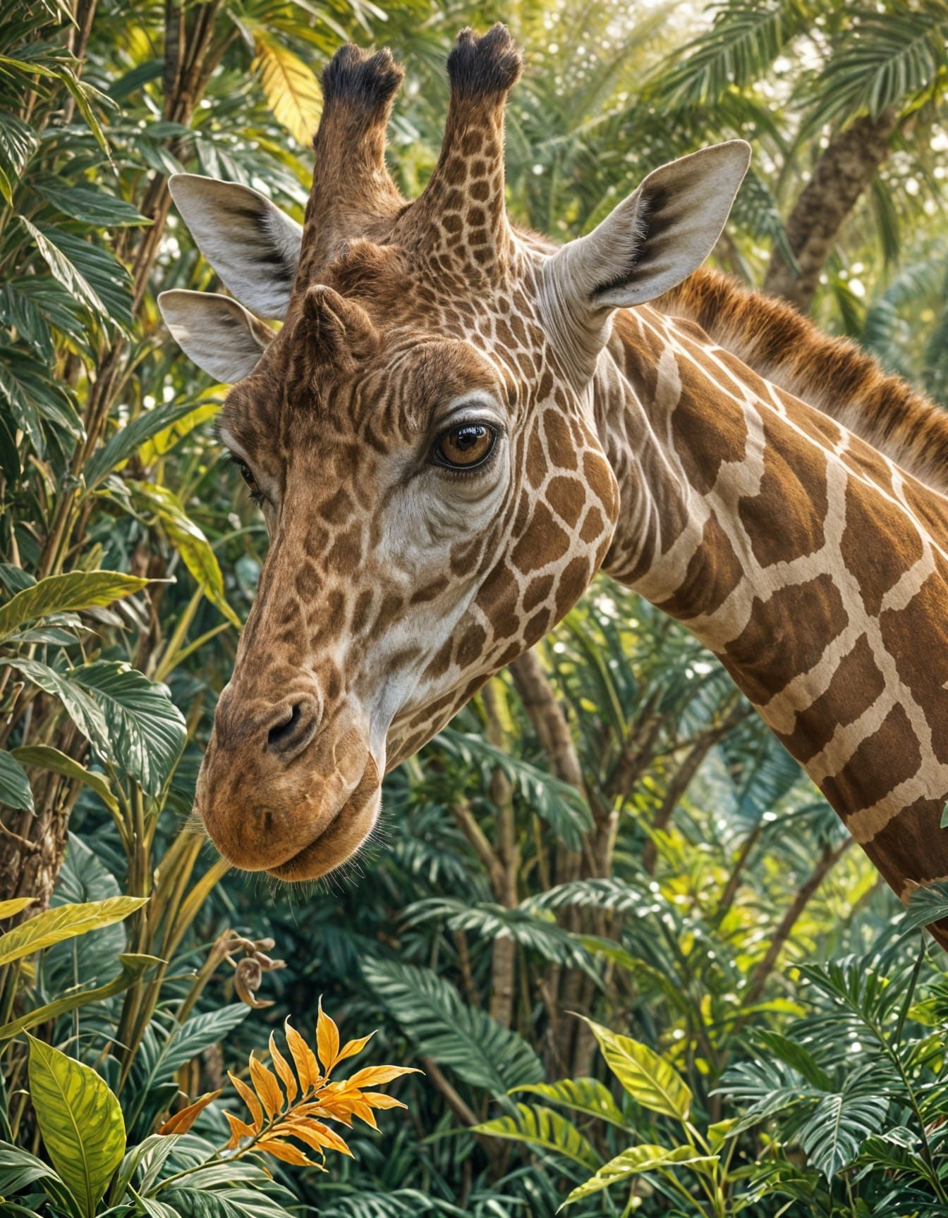 Giraffe with Zebra Stripes in Futuristic Collage