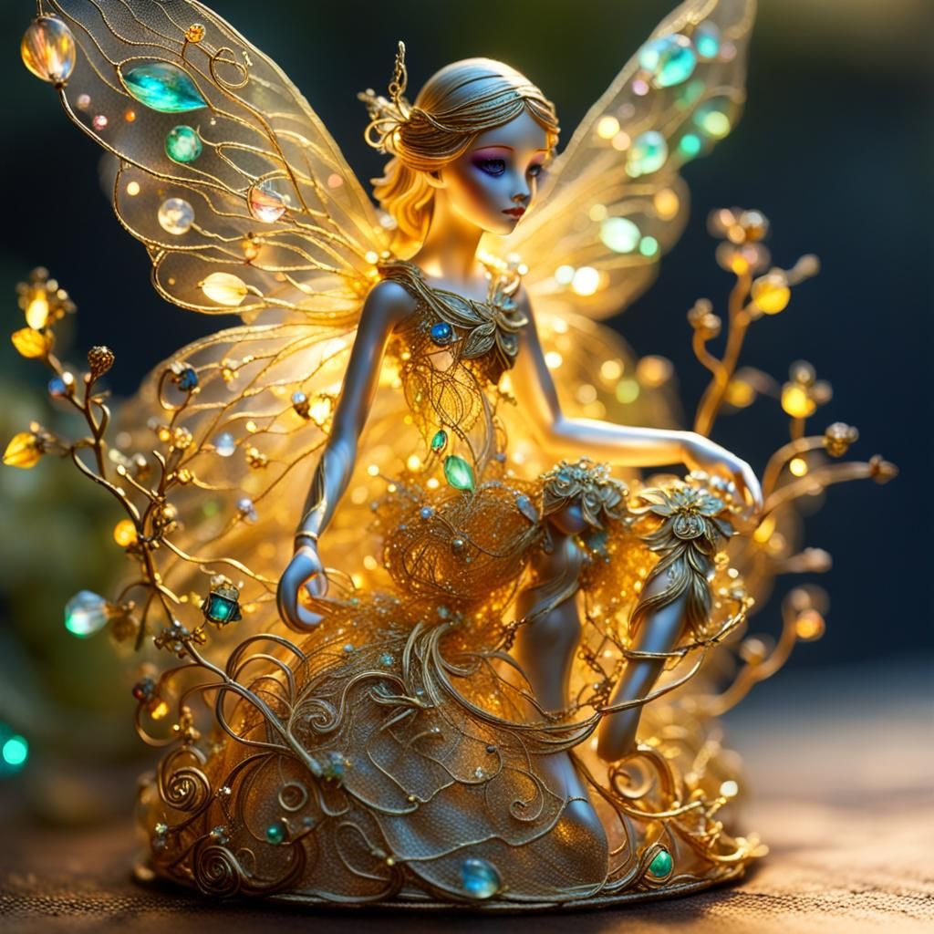 Ethereal Fairy with Gemstones in Glass Art Style