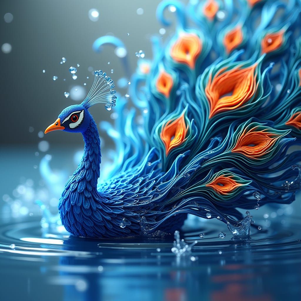Vibrant Water Peacock in Quilling Style