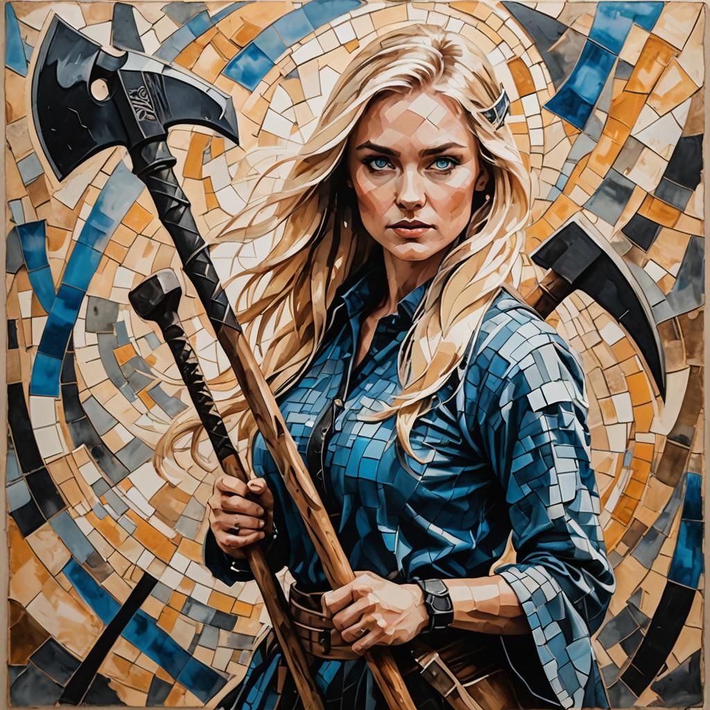 Astrid Hofferson with Axe: Ink Painting in Modern Style