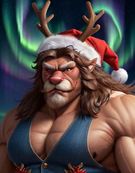 Hypermuscular Anthropomorphic Rudolph Reindeer Muscleman Chr...