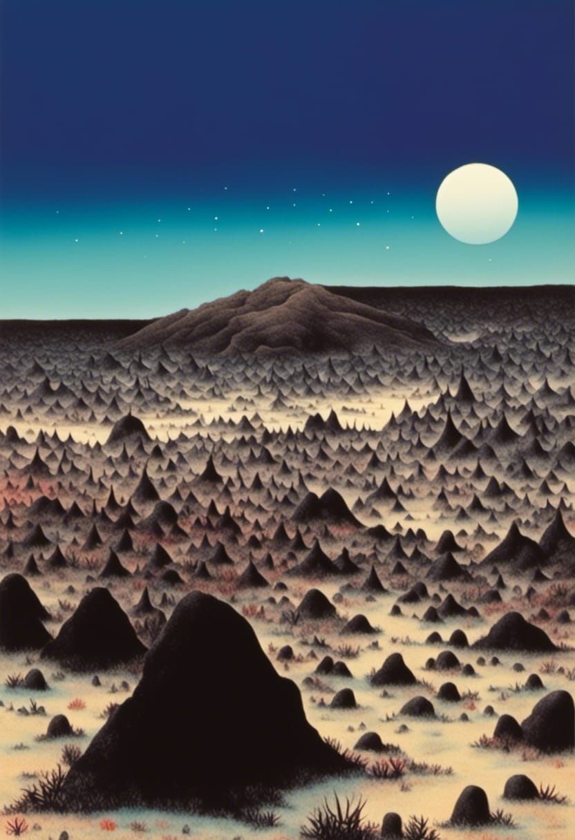 Surreal Alien Landscape with Unusual Flora