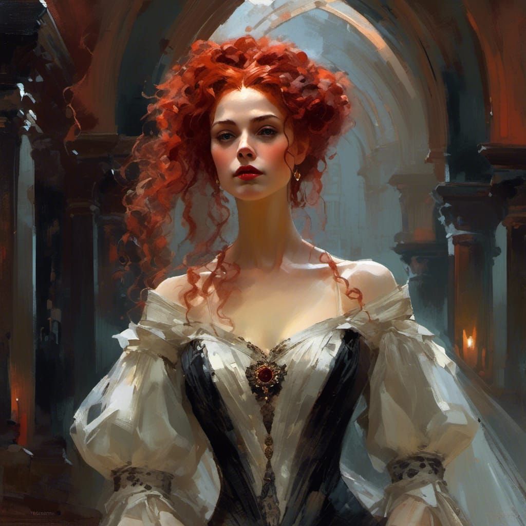 Futuristic Vampiress in LED Gown, Detailed Matte Painting