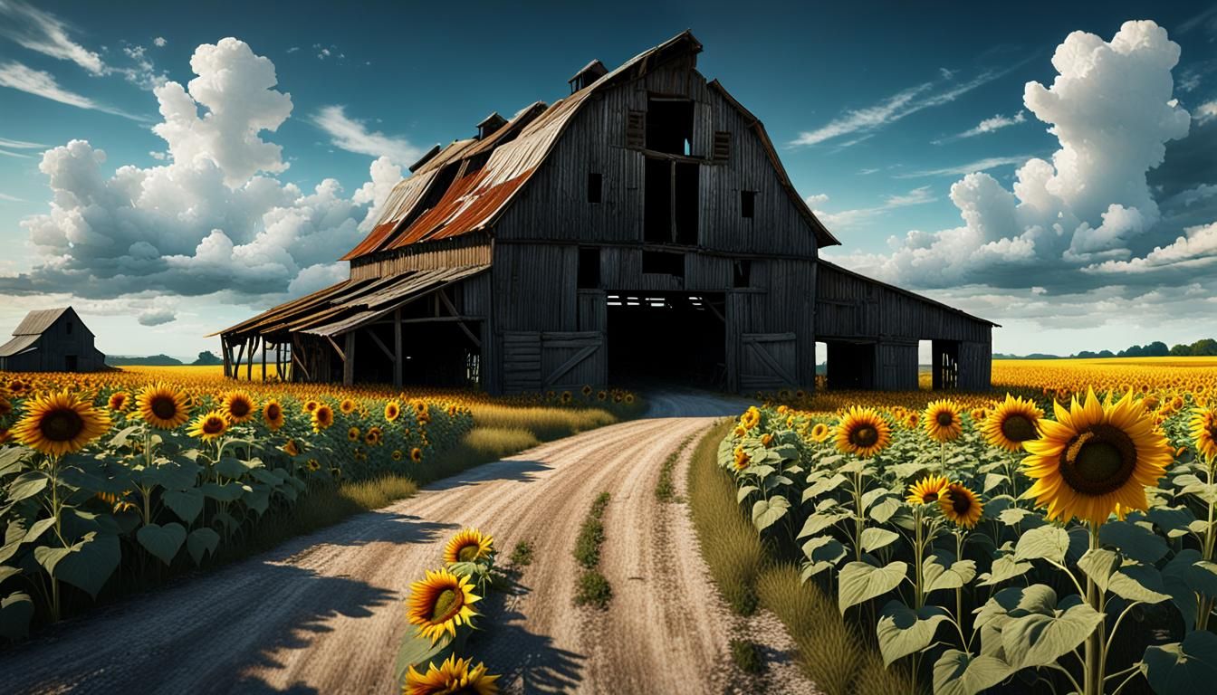 Decrepit Barn on Country Road: Matte Painting