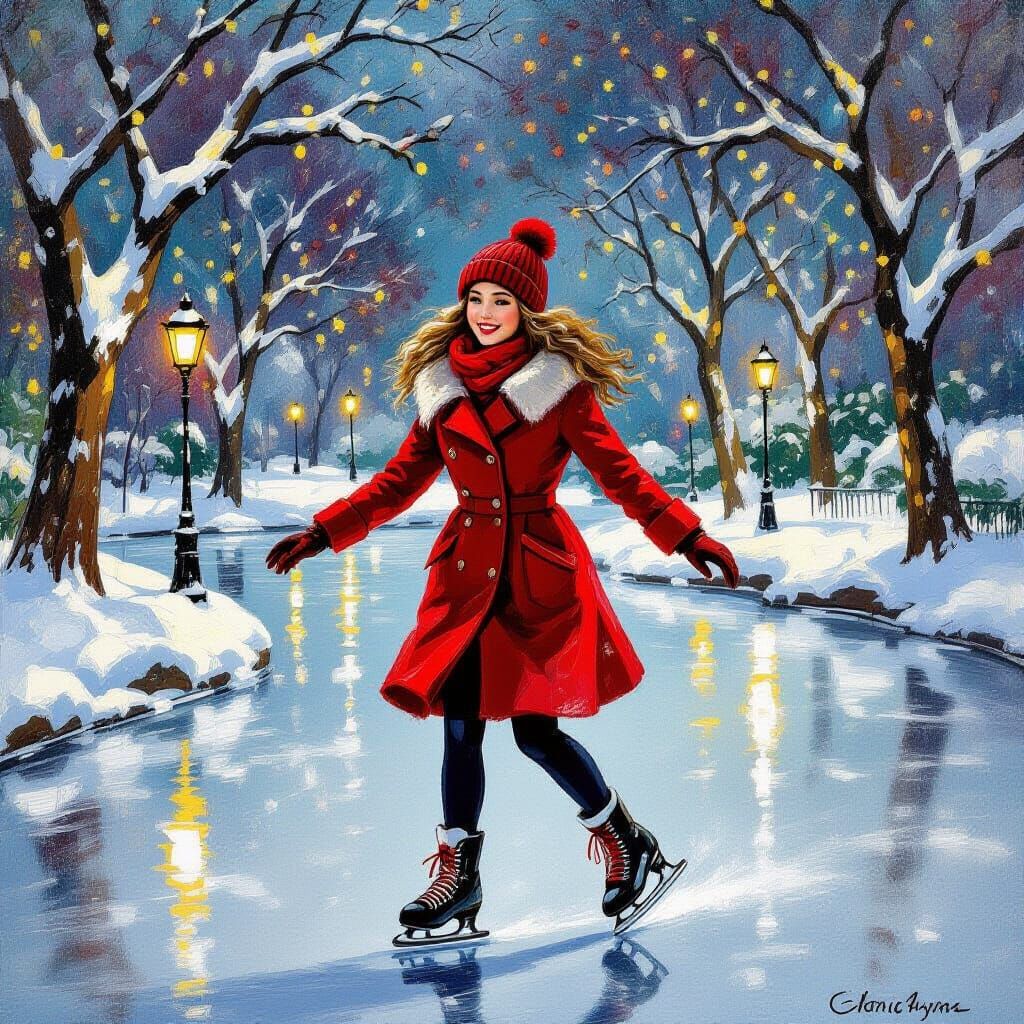 Ice Skater in Central Park: Impressionist Winter