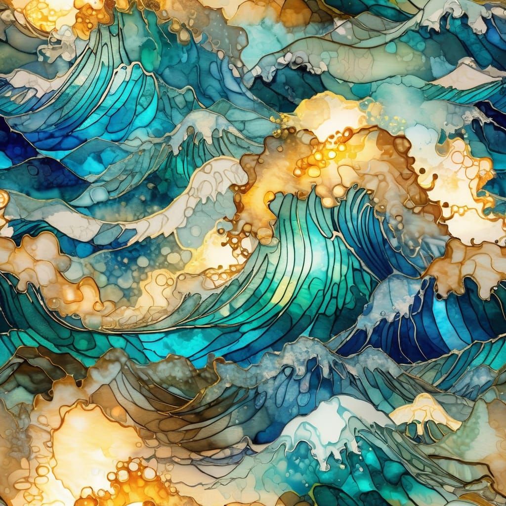 Glowing Waves in Vibrant Cel-Shaded Style