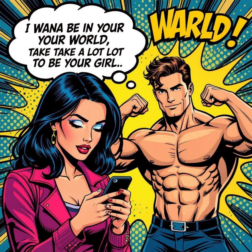 Comic Book Scene: Woman Texts Smug Man Posing
