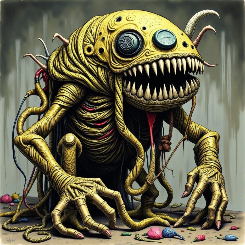 Abstract Yarn Monsters in Vibrant Jungle