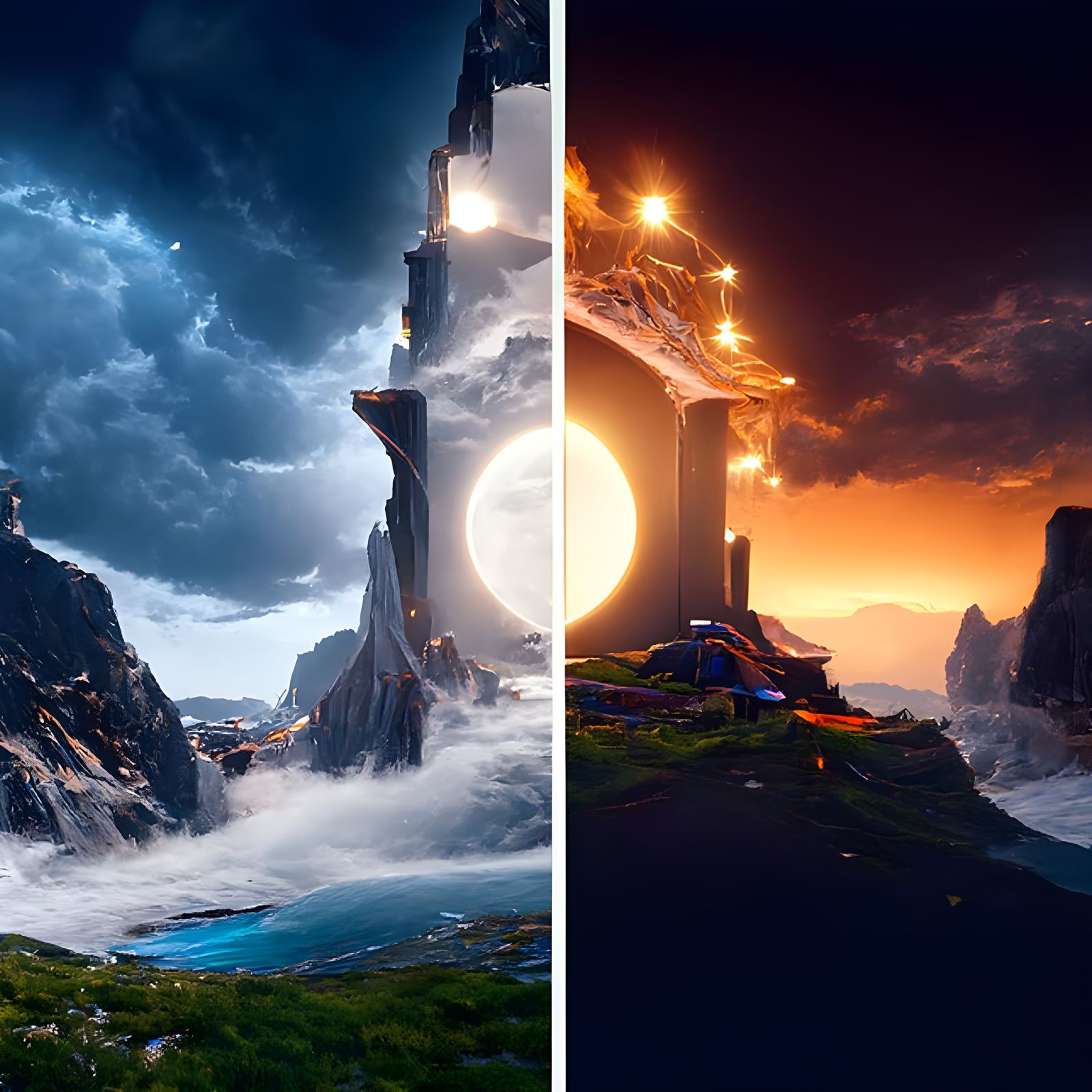 Epic Day and Night Landscape in Fantasycore Style