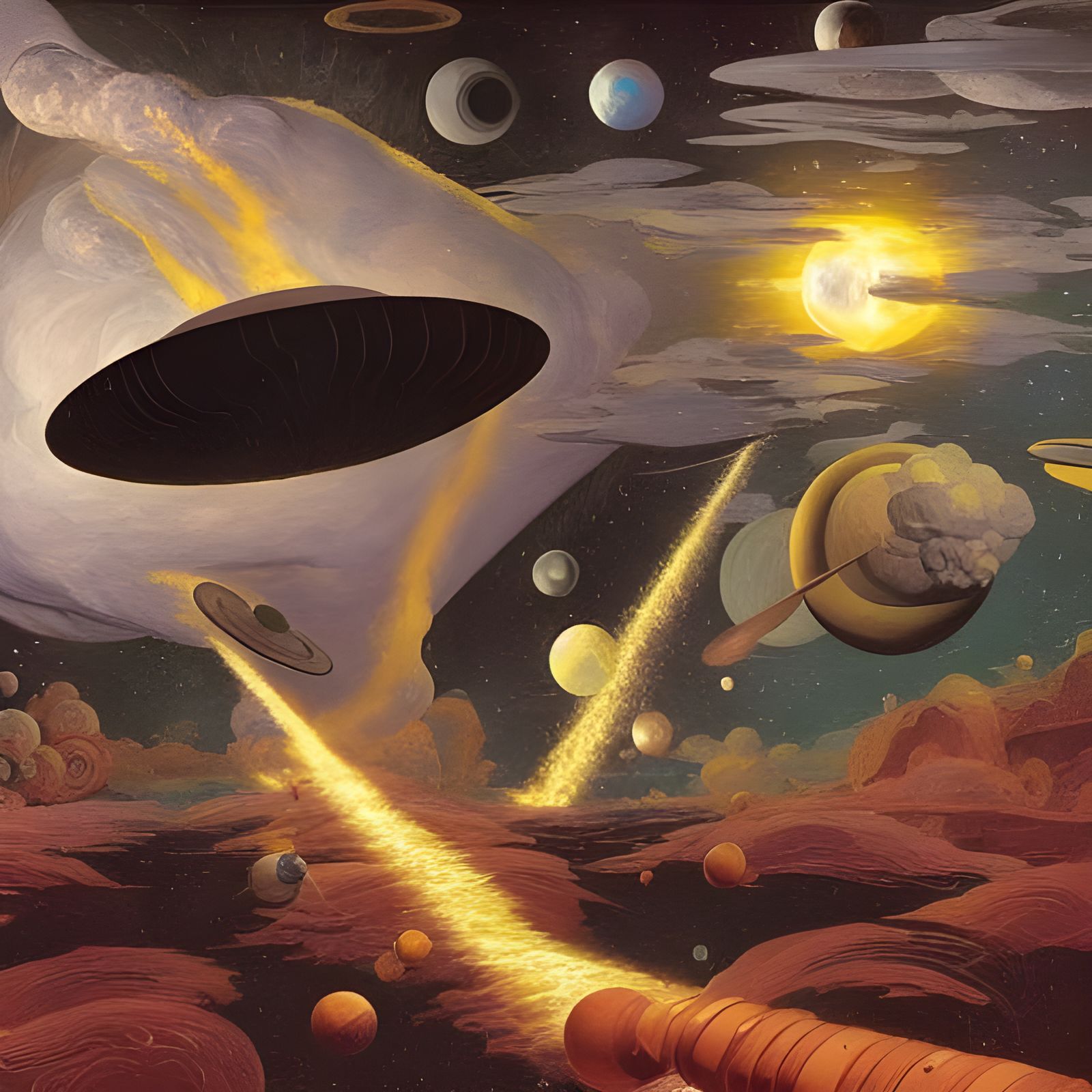 Surreal Spacecraft in Psychedelic Celestial Dreamscape