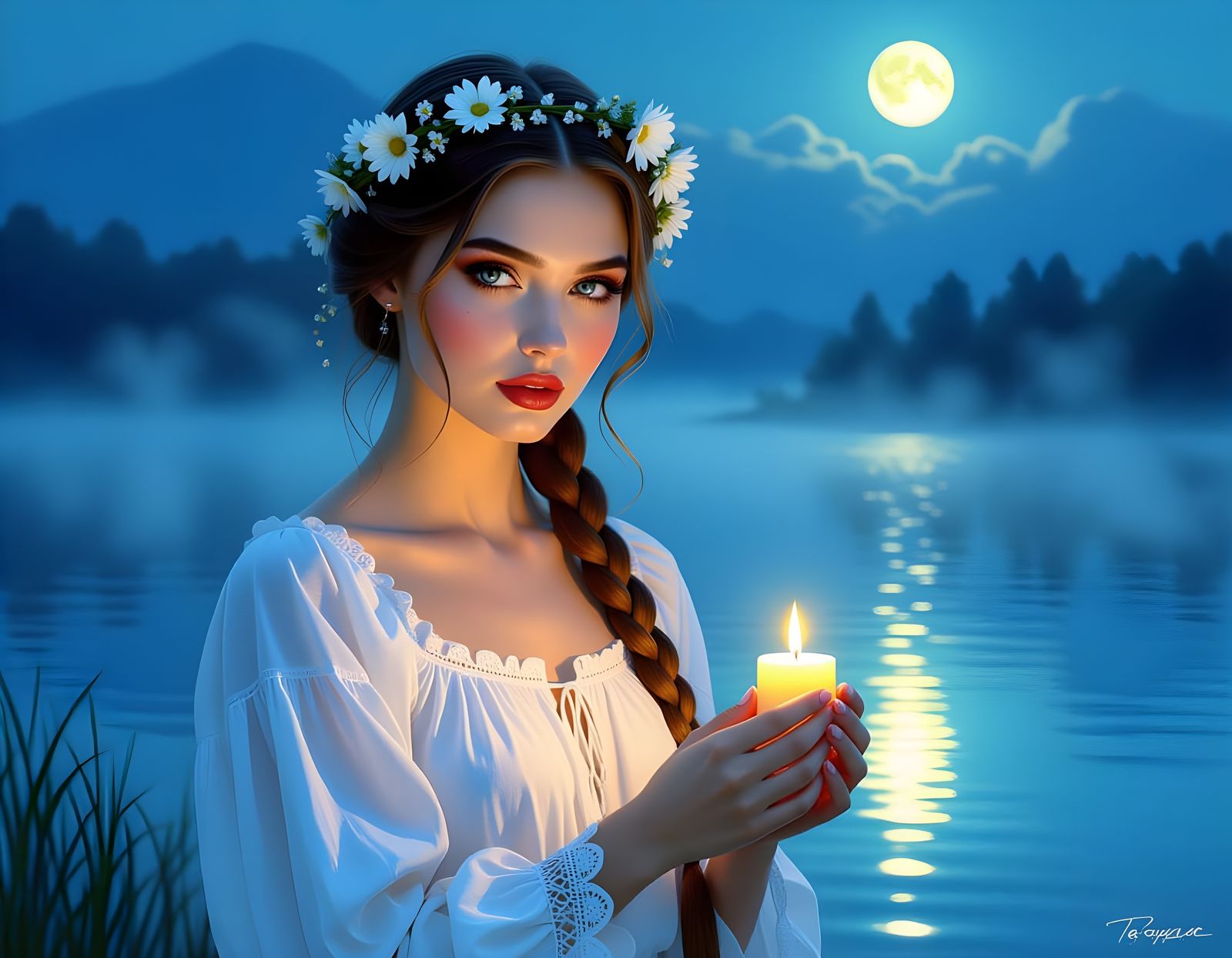 Mystical Night Lake Diamond Painting of a Woman