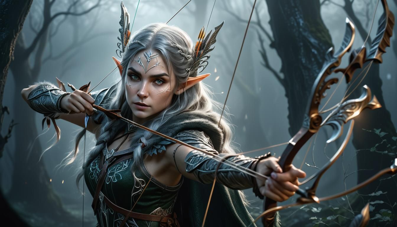 Elven Archer in Dark Fantasy Illustration