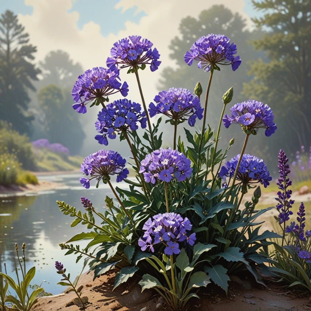 Ethereal Purple Statice Blooms in Impressive, Hand-Painted S...