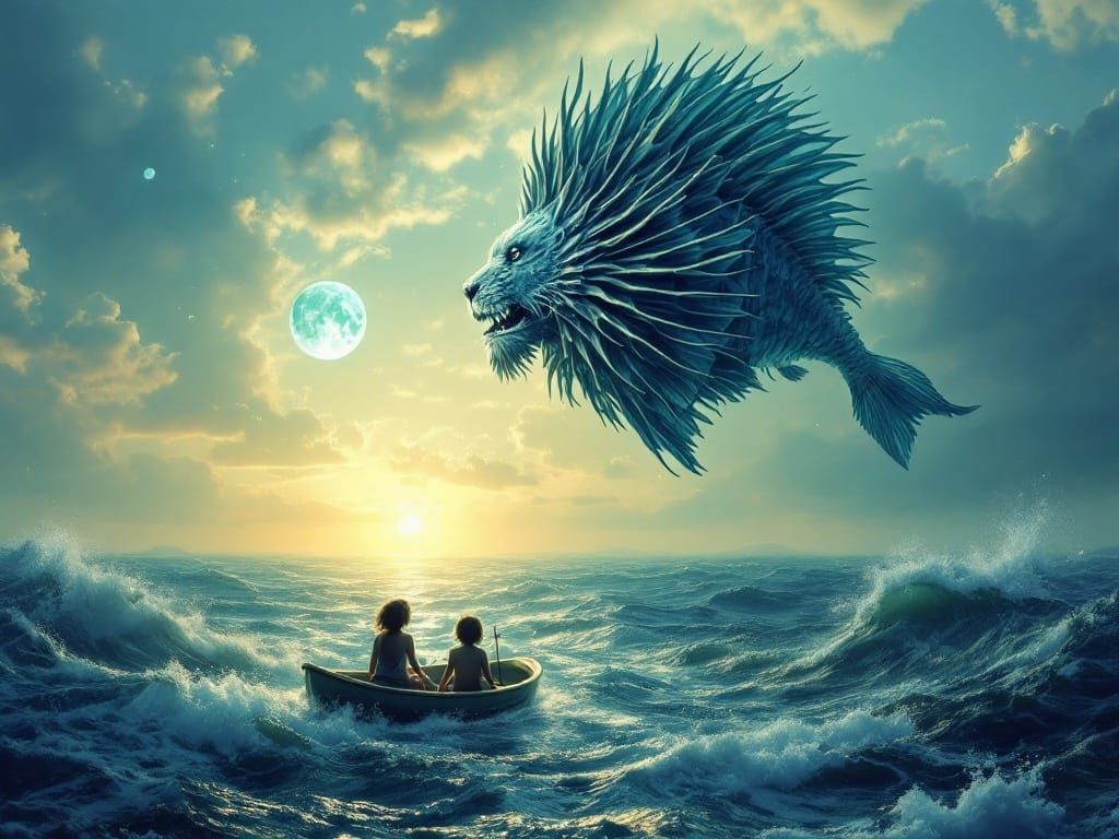 Majestic Lion Fish Surveys a Turbulent Ocean from Above