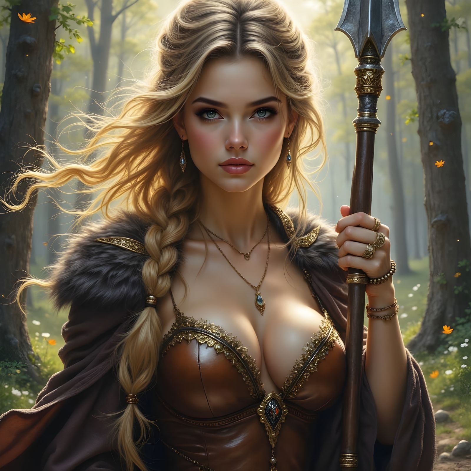 Norse Goddess with Spear in Heroic Fantasy Style