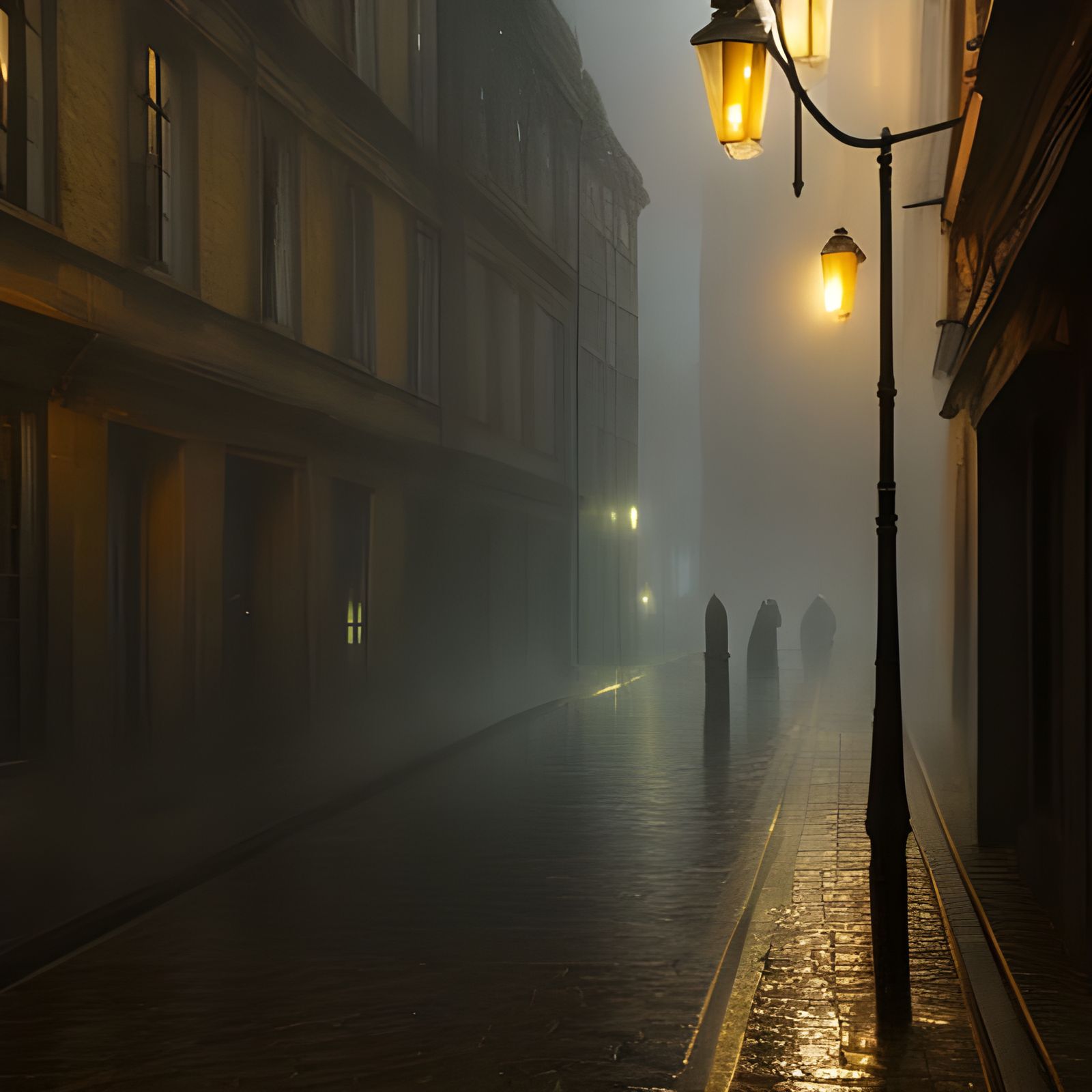 Stormy Night: Lantern-Lit Alley in Digital Matte Painting