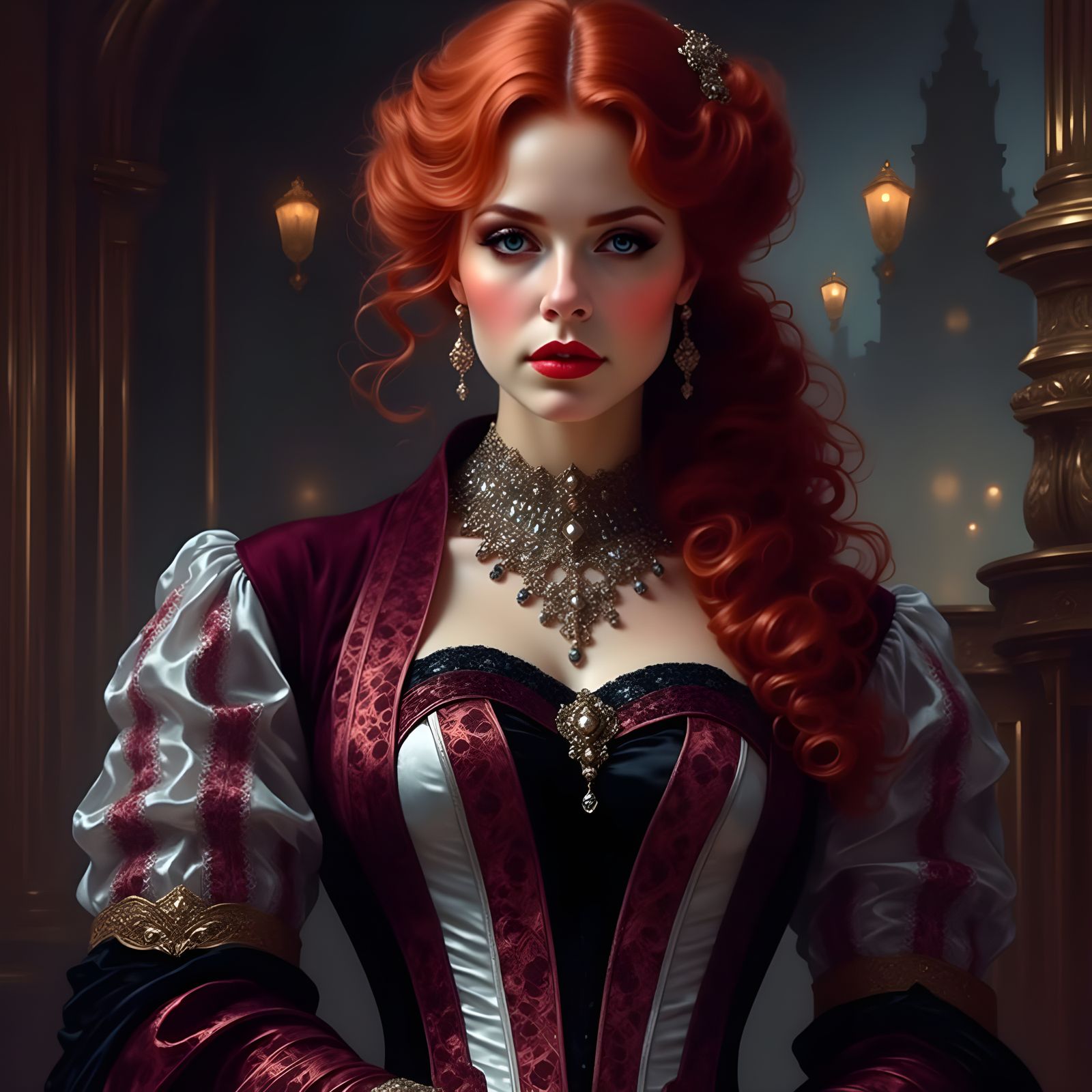 Rococo Lady in Velvet and Lace, Hyperrealistic Portrait