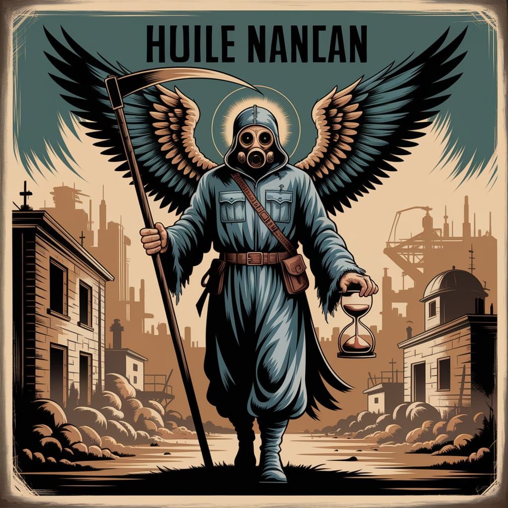 Gritty WWII-Era Propaganda Style Angel of Death Illustration