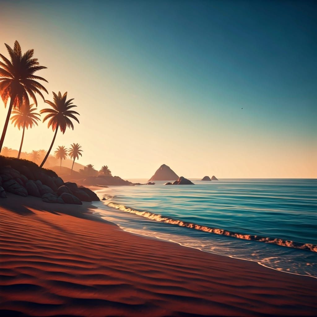 Serene Beach Landscape in Vibrant Colors