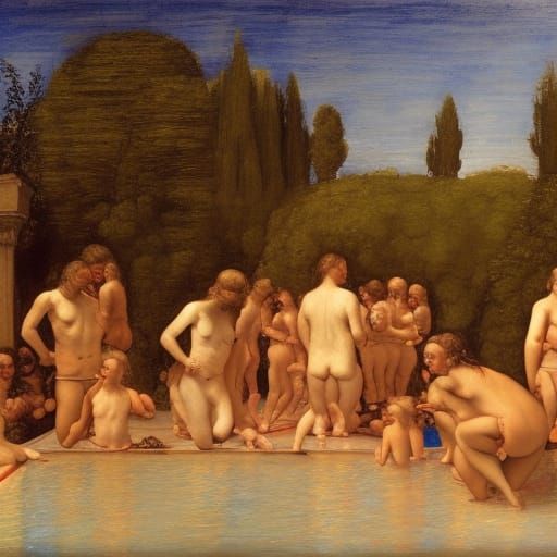 Pool Party Scene in Renaissance Style