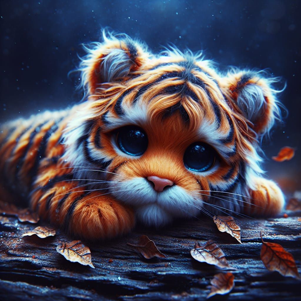 Cute Chibi Orange Tiger Digital Artwork