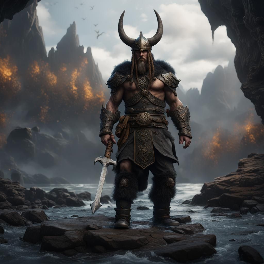 Detailed Matte Painting of a Black Viking Warrior