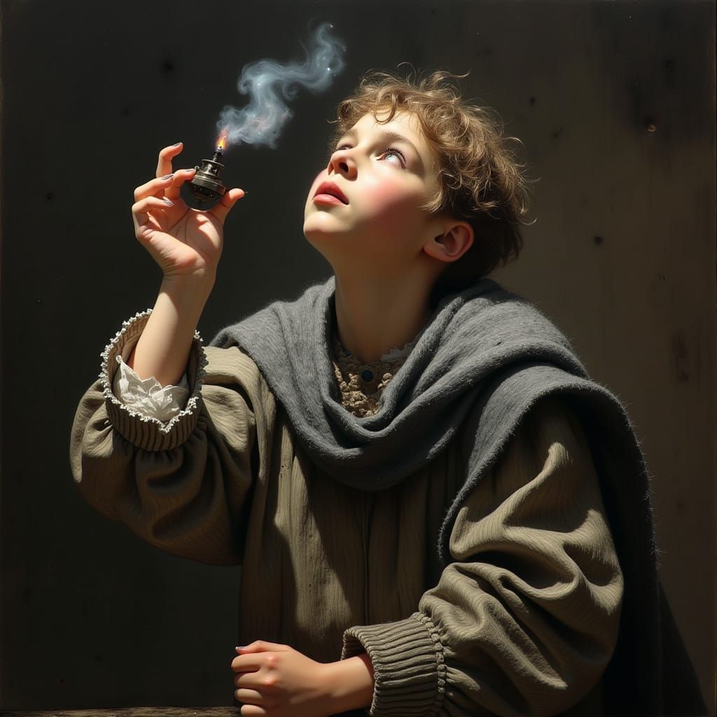 17th Century Dutch Lamplighter in Dramatic Baroque Style