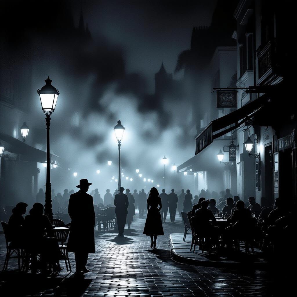 Casablanca Night Scene in Film Noir Style
