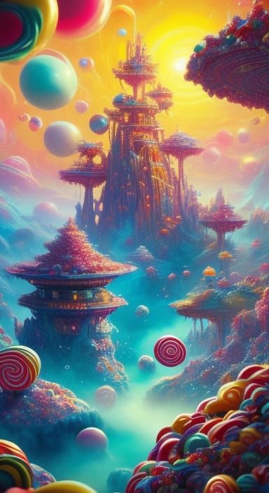 Vibrant Candy Landscape with Lollipop Mountains