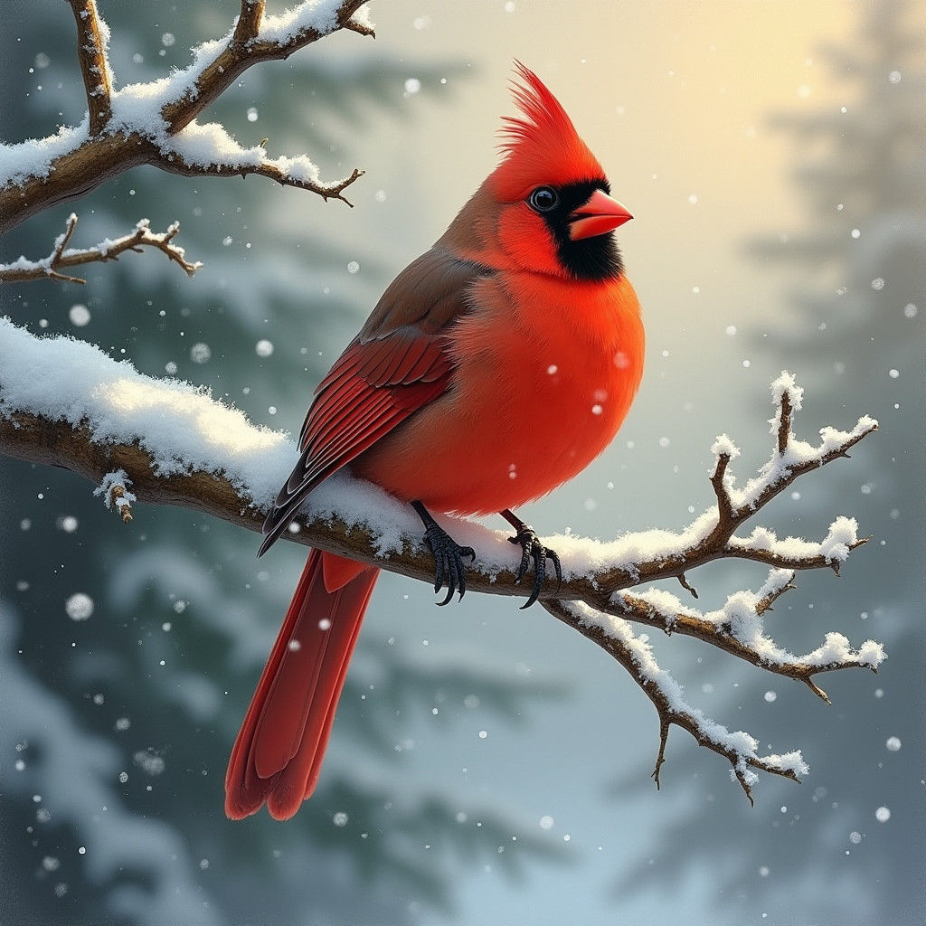 Cardinal in Winter Snow: A Serene Landscape